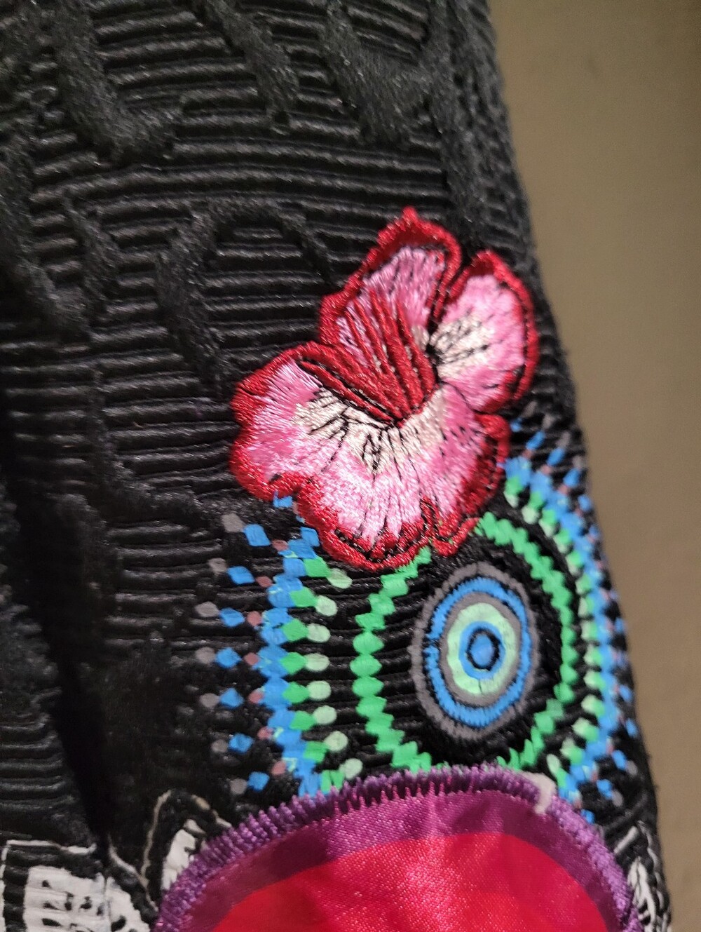 Desigual Girls 5/6 Y Black Embossed Designer Pea Coat Embroidered Flawed - Picture 9 of 16